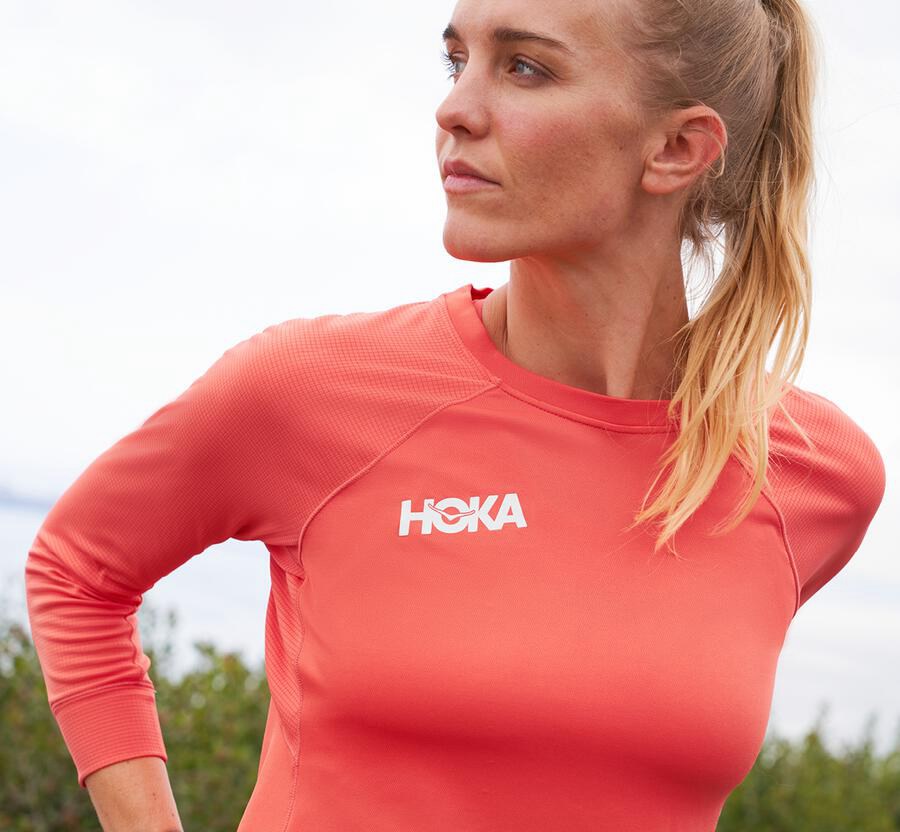 Haut Hoka One One Performance 3/4 Sleeve Femme - Orange - BUS-735184